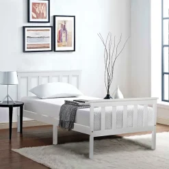 Redom Lit 90x200 cm avec rangement bas et sommier à lattes, cadre pin massif blanc design minimaliste Outlet