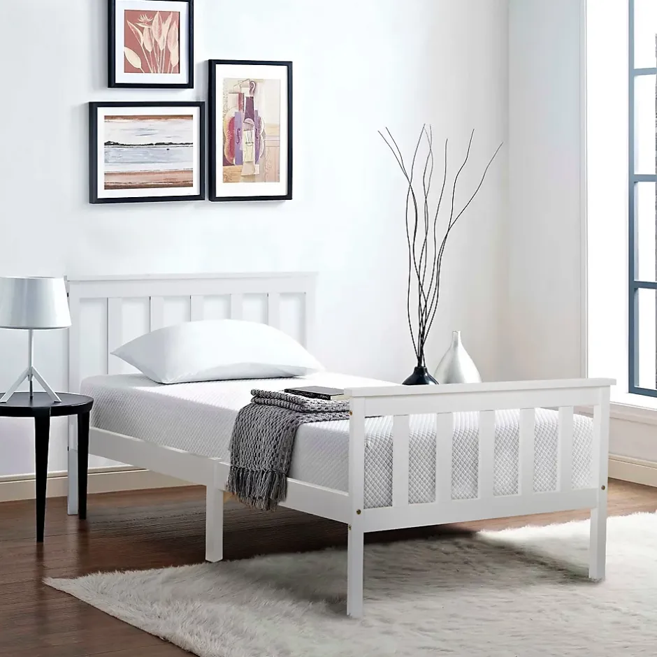 Redom Lit 90x200 cm avec rangement bas et sommier à lattes, cadre pin massif blanc design minimaliste Outlet