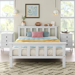 Redom Lit 90x200 cm avec rangement bas et sommier à lattes, cadre pin massif blanc design minimaliste Outlet