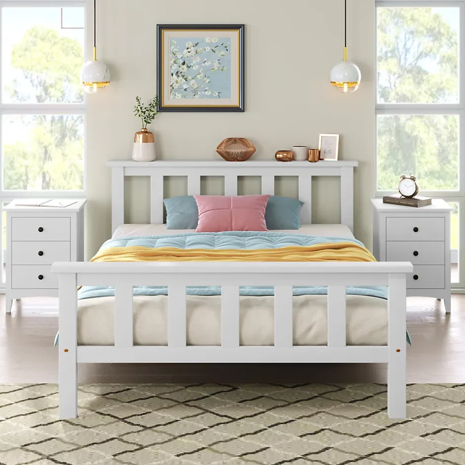 Redom Lit 90x200 cm avec rangement bas et sommier à lattes, cadre pin massif blanc design minimaliste Outlet