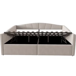 Redom Lit 140x200 cm avec rangement hydraulique et revêtement velours gris clair, convertible, design contemporain New