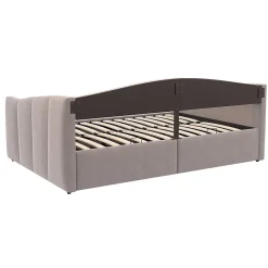 Redom Lit 140x200 cm avec rangement hydraulique et revêtement velours gris clair, convertible, design contemporain New