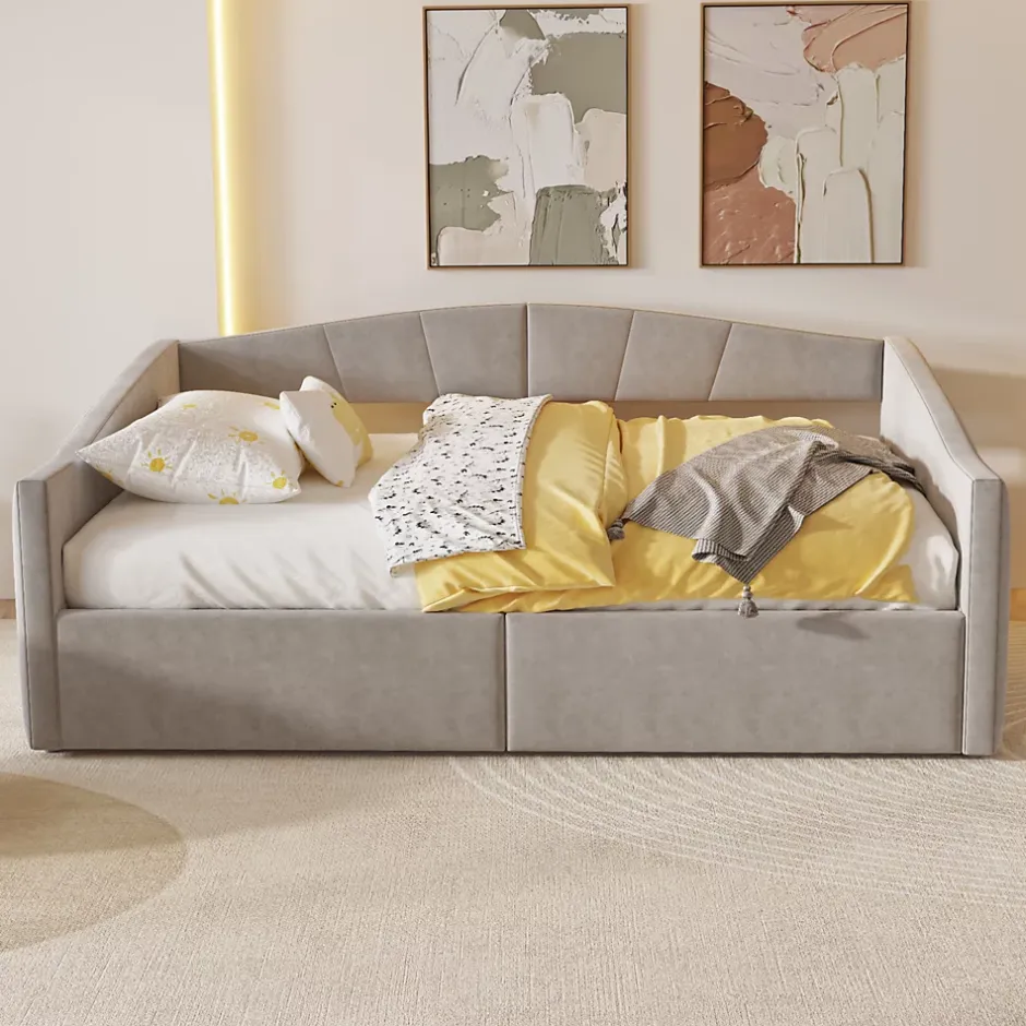 Redom Lit 140x200 cm avec rangement hydraulique et revêtement velours gris clair, convertible, design contemporain New