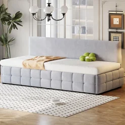 Redom Lit 90x200 cm avec rangement hydraulique, tapissé velours gris clair, sans accoudoirs, design moderne Sale