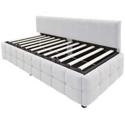 Redom Lit 90x200 cm avec rangement hydraulique, tapissé velours gris clair, sans accoudoirs, design moderne Sale