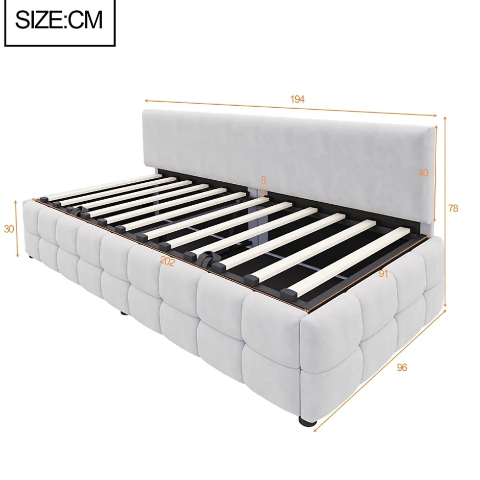 Redom Lit 90x200 cm avec rangement hydraulique, tapissé velours gris clair, sans accoudoirs, design moderne Sale