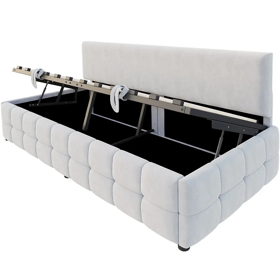 Redom Lit 90x200 cm avec rangement hydraulique, tapissé velours gris clair, sans accoudoirs, design moderne Sale