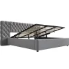 Redom Lit 180x200 cm avec rangement hydraulique, tête de lit capitonnée en velours gris et liseuse intégrée Sale
