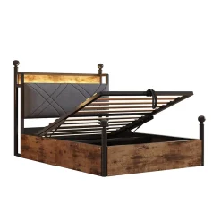 Redom Lit 90x190 cm avec rangement hydraulique, cadre métal noir, éclairage LED intégré et ports USB/Type-C Sale