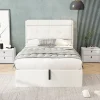 Redom Lit 90x200 cm avec rangement hydraulique et tête de lit capitonnée en PU blanc, cadre moderne et pratique Outlet