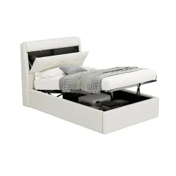 Redom Lit 90x200 cm avec rangement hydraulique et tête de lit capitonnée en PU blanc, cadre moderne et pratique Outlet