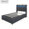 Redom Lit 90x200 cm avec rangement hydraulique et éclairage led, tapissé lin gris, cadre métal robuste Discount