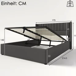 Redom Lit 160x200 cm avec rangement hydraulique, tête de lit tapissée en lin gris et structure robuste Best