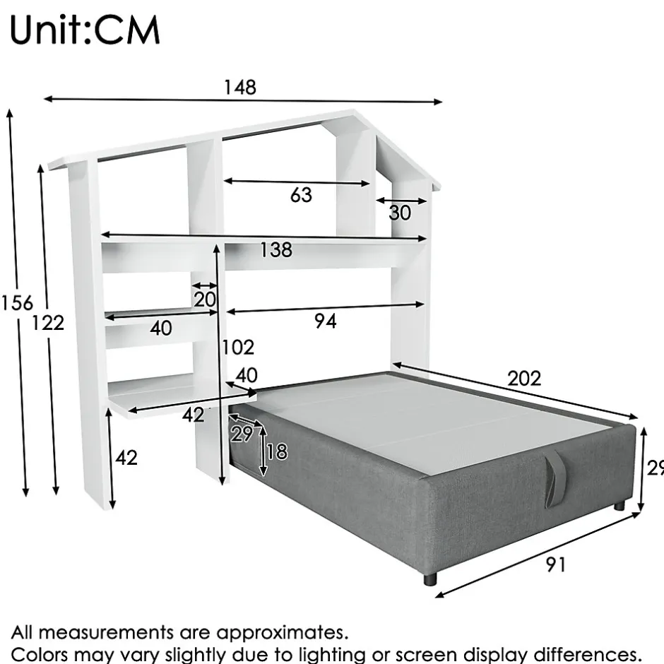 Redom Lit 90x200 cm avec rangement hydraulique, tête de lit étagère en lin gris et ports USB-C, design contemporain