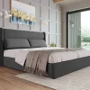 Redom Lit 160x200 cm avec rangement hydraulique et tête de lit réglable, revêtement lin gris et cadre métal Outlet