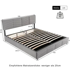 Redom Lit 160x200 cm avec rangement hydraulique, tête de lit réglable et revêtement velours gris élégant Best