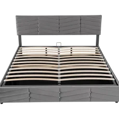 Redom Lit 160x200 cm avec rangement hydraulique, tête de lit réglable et revêtement velours gris élégant Best