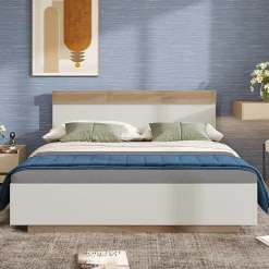 Redom Lit 180x200 cm avec rangement intégré et tête de lit décor chêne Sonoma, design flottant moderne