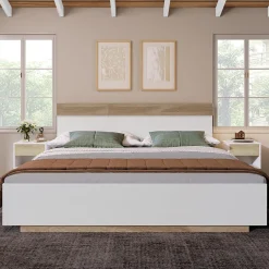 Redom Lit 180x200 cm avec rangement intégré et tête de lit décor chêne Sonoma, design flottant moderne