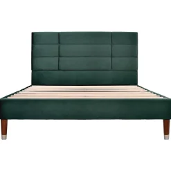 Redom Lit 140x200 cm avec rangement sous-lit et tête de lit capitonnée en velours vert, cadre bois massif