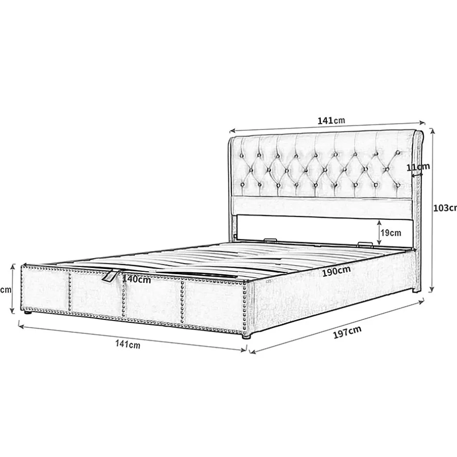 Redom Lit 140x190 cm avec rangement (sommier inclus) et tête de lit rembourrée en lin gris minimaliste européen Best