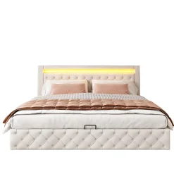 Redom Lit 180x200 cm avec rangement sous sommier et tête de lit rembourrée en PU, design moderne et élégant New