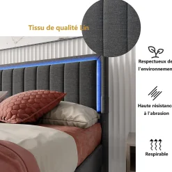 Simple Life Lit 160x200 cm avec sommier à Lattes et tiroir, Lit rembourré avec USB et LED, Gris
