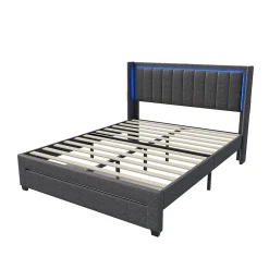 Simple Life Lit 160x200 cm avec sommier à Lattes et tiroir, Lit rembourré avec USB et LED, Gris