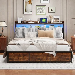 Fortuna lai Lit 160x200 cm avec sommier à lattes, LED, 4 tiroirs, Adolescents, sans matelas Discount