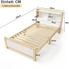 Redom Lit 90x200 cm avec tete de rangement integree, sommier a lattes, bois massif et MDF, finitions naturel blanc, pied bas 48 cm Clearance