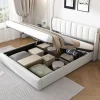 Redom Lit 140x200 cm avec tete reglable 0deg 30deg et eclairage LED dimmable, port USB et revetement PU blanc Outlet