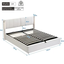 Redom Lit 140x200 cm avec tete reglable 0deg 30deg et eclairage LED dimmable, port USB et revetement PU blanc Outlet