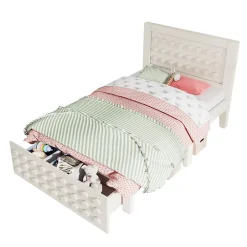 Redom Lit 90x190 cm avec tiroir et grand espace sous-lit 26 cm, design créatif en bois blanc, idéal enfant Hot
