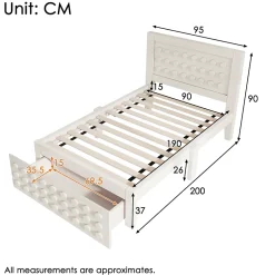 Redom Lit 90x190 cm avec tiroir et grand espace sous-lit 26 cm, design créatif en bois blanc, idéal enfant Hot