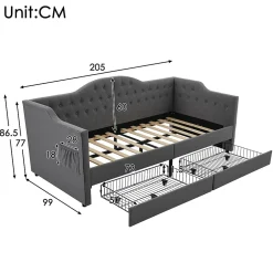 Redom Lit 90x190 cm avec tiroirs de rangement et ports USB C, cadre tapissee lin gris et tete capitonnee vintage Online