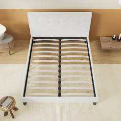 November Lit 160x200 Cm Avec Tête De Lit Boutonnée Simili Blanc Discount