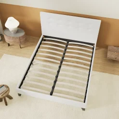 November Lit 160x200 Cm Avec Tête De Lit Boutonnée Simili Blanc Discount