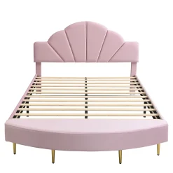 Redom Lit 140x200 cm avec tête de lit en velours rose et banc coordonné, bords anti-collision en mousse, cadre solide New