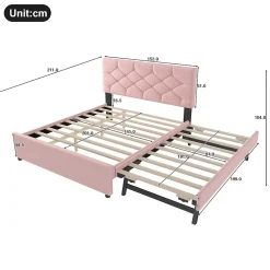 Redom Lit 140x200 cm avec tête de lit capitonnée et sommier gigogne, tapissé velours rose et MDF design Best