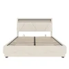 Redom Lit 160x200 cm avec tête de lit LED, rangement intégré et revêtement velours beige, design contemporain New