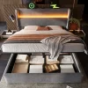 Redom Lit 180x200 cm avec tête de lit haute tapissée lin, rangement hydraulique, LED intégrée et port USB/Type-C