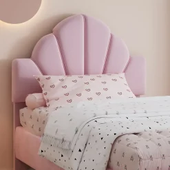 Redom Lit 90x200 cm avec tête de lit en velours rose et banquette assortie, cadre métal robuste et stable