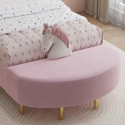 Redom Lit 90x200 cm avec tête de lit en velours rose et banquette assortie, cadre métal robuste et stable