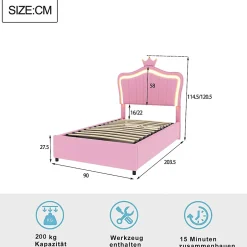 Redom Lit 90x200 cm avec tête de lit coquille et LED intégrées, rangement hydraulique, similicuir rose réglable Sale