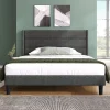 Redom Lit 140x200 cm avec tête de lit rembourrée, sommier à lattes intégré et revêtement lin gris foncé