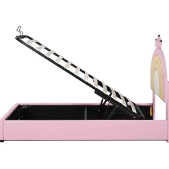 Redom Lit 90x200 cm avec tête de lit réglable, tapissé PU rose et sommier à lattes, design contemporain Online