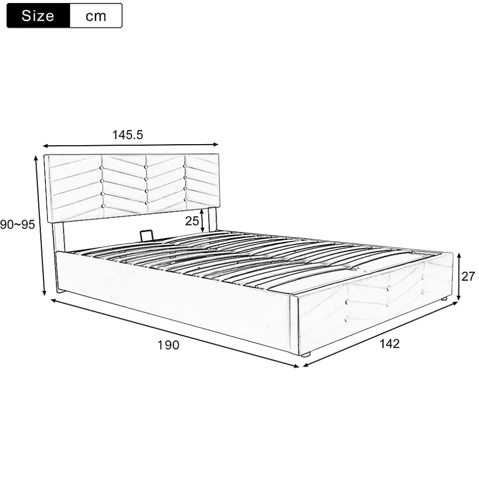 Redom Lit 140x190 cm avec tête de lit capitonnée réglable en velours beige, design intemporel classique et contemporain Discount