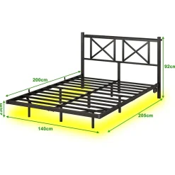 Redom Lit 140x200 cm avec tête de rangement, effet flottant et éclairage LED intégré, cadre métal noir moderne
