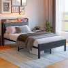 Redom Lit 120x200 cm avec tête haute rembourrée et cadre métal, LED multicolores pilotables et station USB
