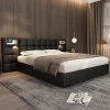Redom Lit 180x200 cm avec tête rembourrée, rangement hydraulique, port USB et recharge sans fil, PU noir